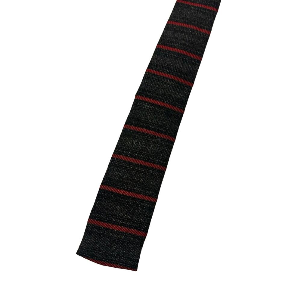 1950s 60s Gray & Red Striped Wool Square End Tie HABANDS